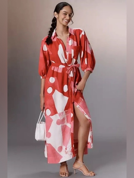 Anthropologie Dresses & Skirts - Anthropologie The Mona Linen Shirt Dress Pink Red Small